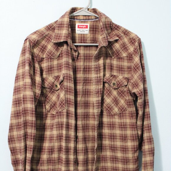 Brown and yellow plaid button up - Picture 1 of 2